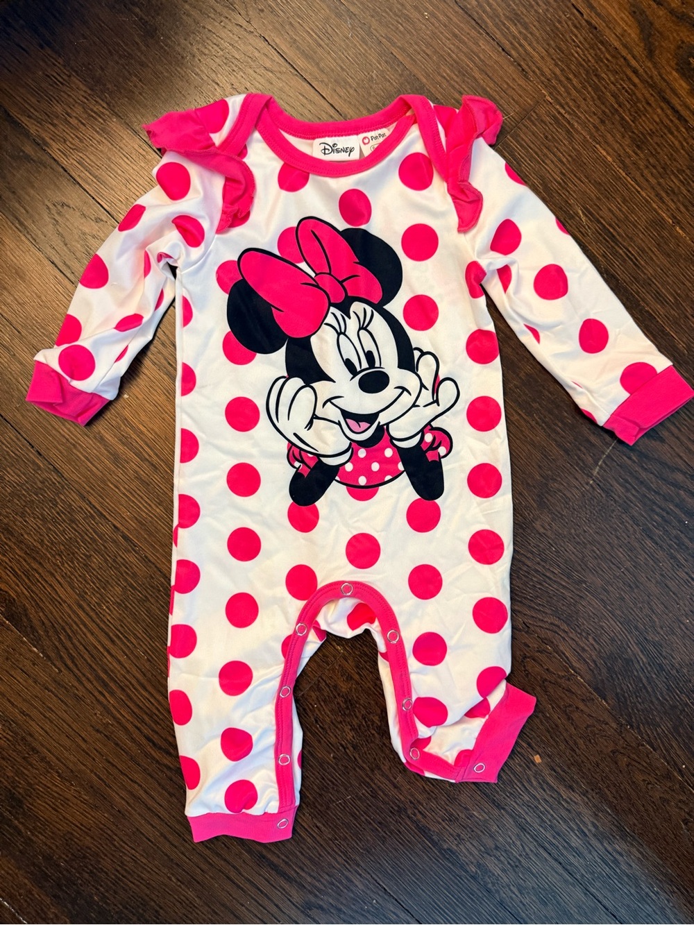 Disney Minnie Mouse Pink Polka Dot Baby One-Piece - 6 - 9 months